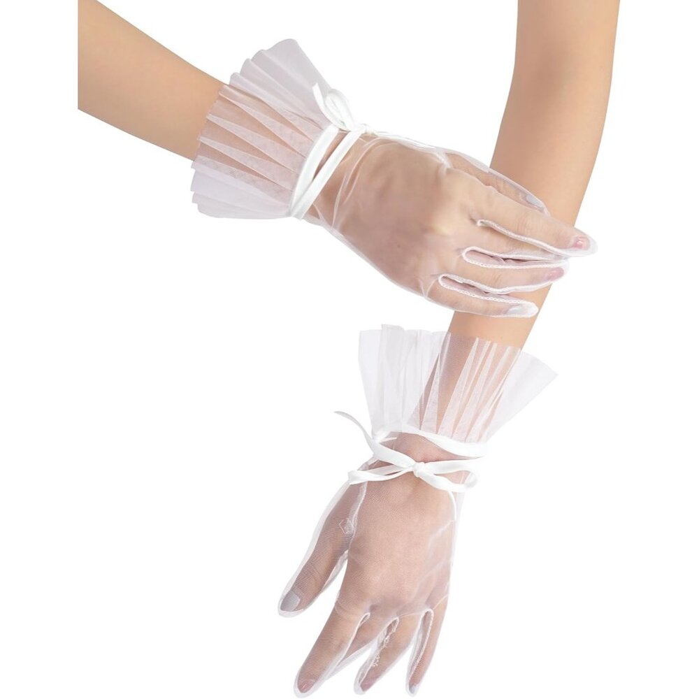 Women's Short Lvory Tulle Bow knot Gloves Party Cosplay Costume Accessories